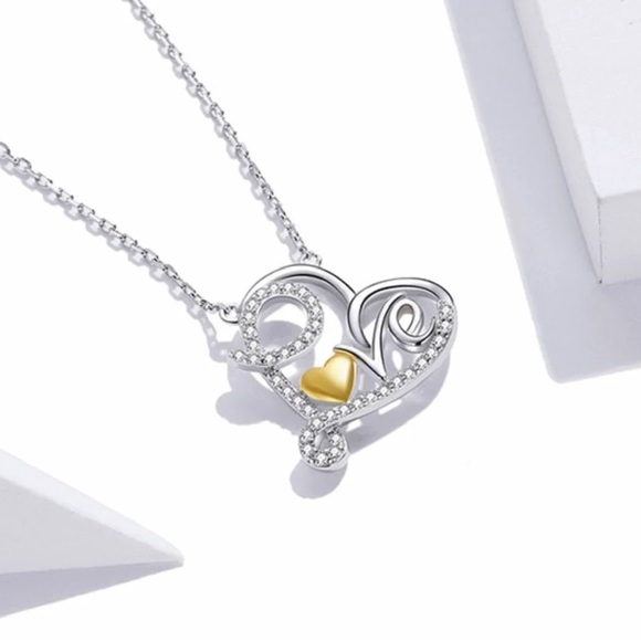 Classic Heart Necklace 925 Sterling Silver Ture Love CZ Necklace - Picture 5 of 8